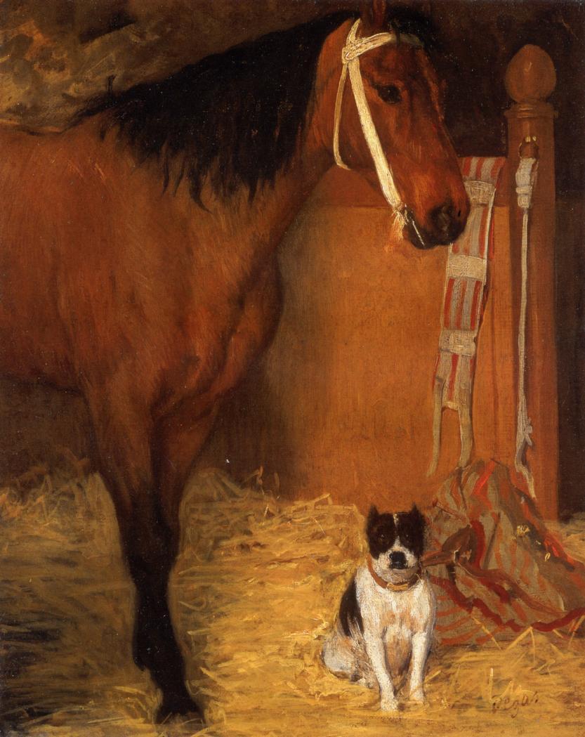 At the Stables, Horse and Dog 1861